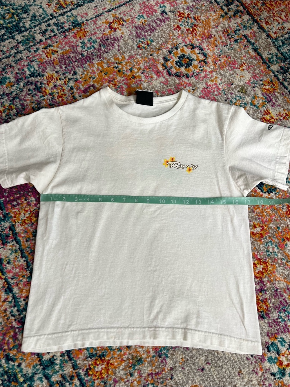 Vintage Rusty Cream Short Sleeve Tee Sunflower Logo Surf Graphic y2k 90s crop - Picture 9 of 10